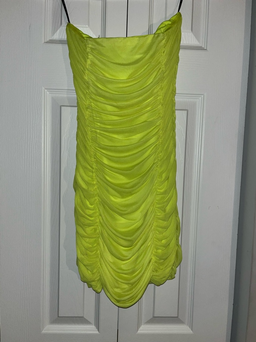 Neon Yellow Ruched Mini Dress - Women Dress